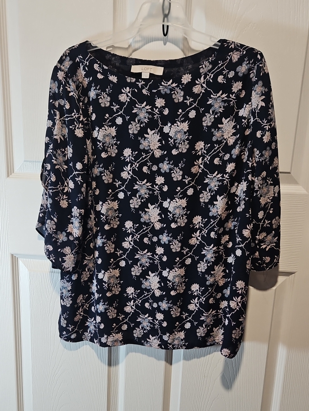 LOFT Navy Floral Blouse